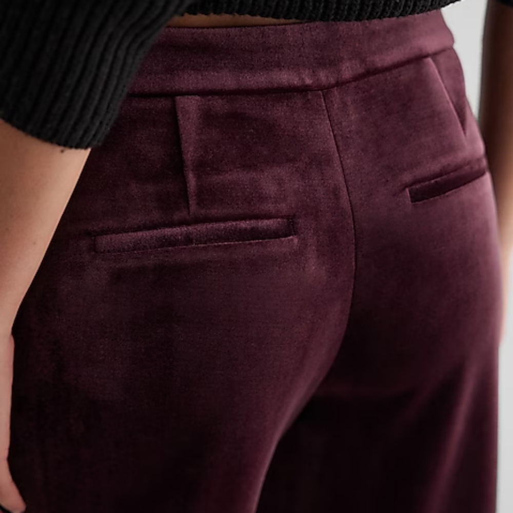 EXPRESS: Mid-Rise Velvet Relaxed Trousers - Picture 6 of 10